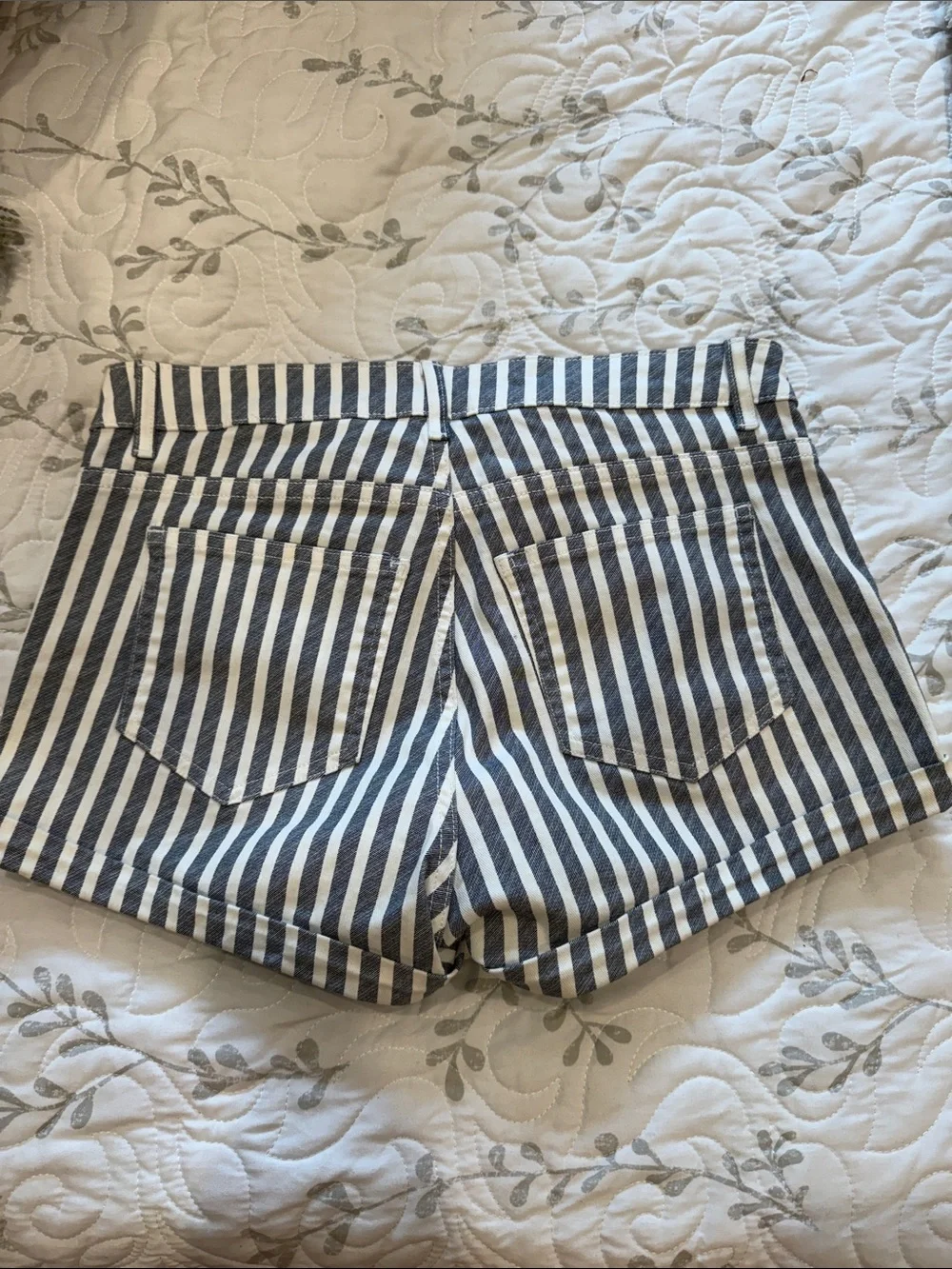 H&M Navy and White Striped Jean Shorts